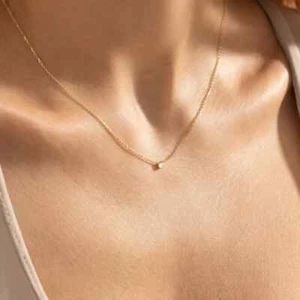 Diamant Kreis Solitär Collier / 14k massiv Gold / Diamant Einfassung Collier - Bild 1 von 5