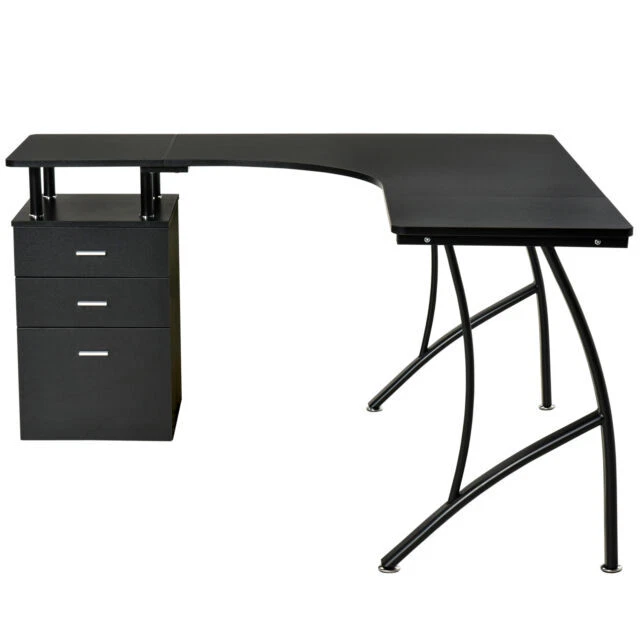 Homcom L-Shaped Corner Computer Desk - Black