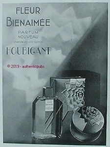 PUBLICITE HOUBIGANT PARFUM FLEUR BIENAIMEE POUDRE LOTION DE 1930 FRENCH AD PUB - Picture 1 of 1
