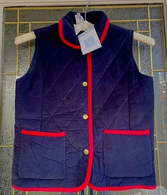 NOVO COM ETIQUETAS Designer BELLA BLISS Azul e Vermelho Veludo Acolchoado Quente Colete Feminino Tamanho 8 - Imagem 1 de 1