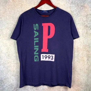 Polo Ralph Lauren P Sailing T Shirt Mens Sz L 1993 Vintage Yacht Navy Blue Retro - Picture 1 of 8