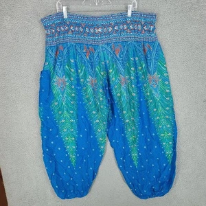 Lofbaz Womens Bohemian Smocked Pants Harem Hippie Boho Size 4XL Peacock Feather - Picture 1 of 10