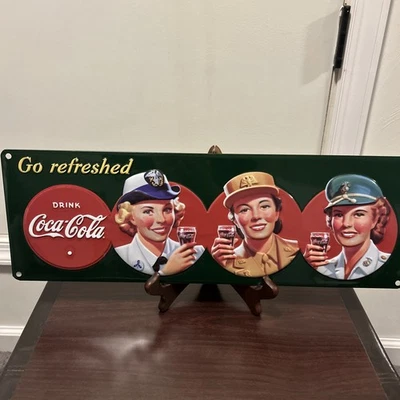 Ande Rooney Vintage Coca-Cola Military Beauties Tin Sign 19” x 6.5” - Image 1 of 4