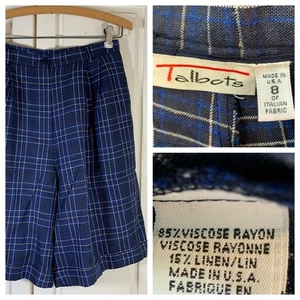 Talbots Italian Fabric Plaid Shorts Womens 8 Blue Pleated USA Vintage VTG Retro - Picture 1 of 9