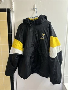 VTG Glen Mills School PA BULLS Pullover Puffer Jacket Black Yellow Butwin 2XL - Picture 1 of 21