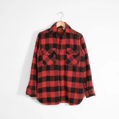 Винтажная шерстяная фланелевая рубашка Sears King Road на пуговицах маленькая - буйвол клетчатая красная - Изображение 1 из 4