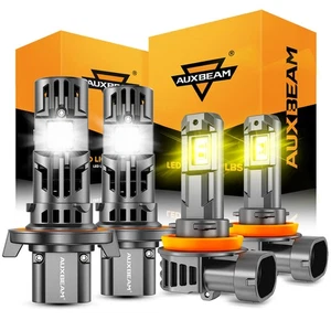 AUXBEAM 36000LM Canbus H13 LED Headlights Hi/Lo Beam& H11 Fog Light Yellow White - Picture 1 of 12