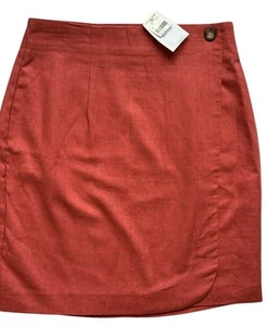 Casual Corner Linen Blend Pencil Wrap Skirt Size 10 Rust Coral Orange Vtg New - Picture 1 of 10