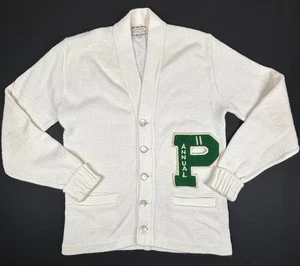 Cárdigan Letterman Universitario Años 70 De Colección Tejido Blanco Premio Suéter Parche Pasadena Usado en Excelente Condición - Imagen 1 de 8