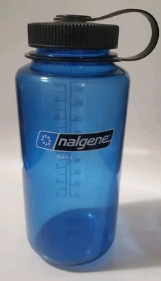 Botella de agua de boca ancha azul Nalgene vintage hecha en EE. UU. 32 OZ azul libre de Bpa usada en excelente estado Foto 1 de 4
