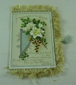 ANTIQUE ESTATE SILK FRINGED BIRTHDAY BIRTHDAY CARD C 1890'S ST#19255 - Picture 1 of 3