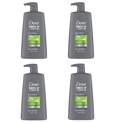 4x Pack- Dove Men + Care 2 in 1 Shampoo + Conditioner Fresh+Clean 25.4oz (750ml) - Image 1 of 2