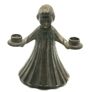 Vintage Pewter Choir Girl 2 Arm Double Candle Holder Italy - Picture 1 of 5