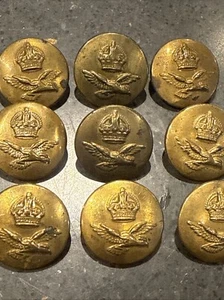 9 Brass RAF Royal Air Force 'King's Crown' Uniform Buttons - Buttons Ltd B'ham - Picture 1 of 23