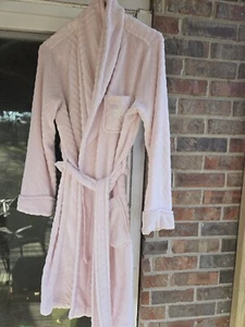 Lauren Ralph Lauren Monogram Bath Robe Med. Pink Houndstooth Soft Plush,Pockets - Picture 1 of 8
