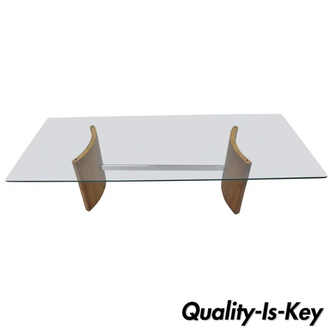 Vladimir Kagan Selig Danish Modern Propeller Coffee Table Walnut Chrome Glass Cover