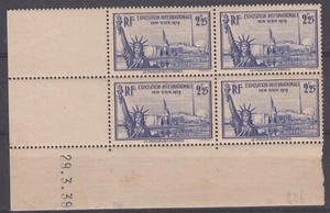 FRANCE NEW YORK N° 426 BLOC DE 4 COIN DATE 29.3.39 NEUF ** GOMME SANS CHARNIERE - Imagen 1 de 2