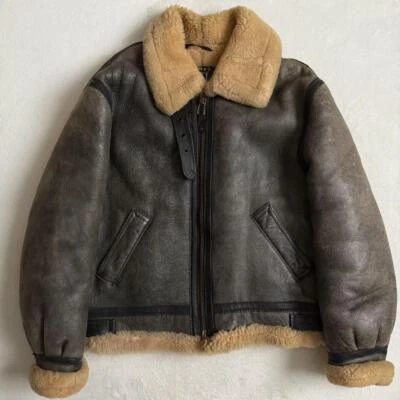 Schott Type B-3 Leather Flight Bomber Jacket Mouton Sheepskin Size 44 Brown USA  - Image 1 of 4
