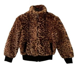 Urban Republic Girls Bomber Jacket Brown 14/16 Cheetah Plush Faux Fur Pockets - Picture 1 of 12