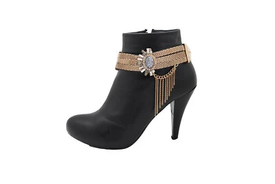 Mujeres Oxidado Oro Malla Metal Cadena Bota Pulsera Zapato Sol Flor Dije Joyería Foto 1 de 4