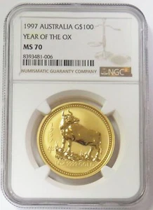 1997 GOLD AUSTRALIA $100 LUNAR YEAR OF THE OX 1oz NGC MINT STATE 70 - Picture 1 of 2