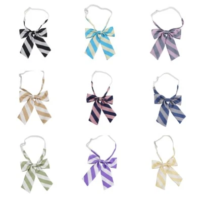 Women Girl Striped Bow Neck Tie Wedding Party School Student Adjustable Necktie  - Image 1 of 4