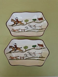 COALPORT HUNTING SCENE giftware tray trinket pin dishes x 2 - Picture 1 of 3