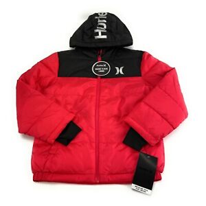 Hurley Youth Boy's Siren Red Full Zip Winter Puffer Jacket 984132-R3R Size M