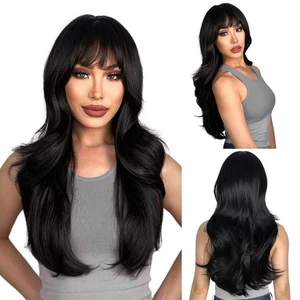 Long Black Wigs with Bangs Layered Wigs for Women Synthetic Heat Resistant Wi... - Bild 1 von 7