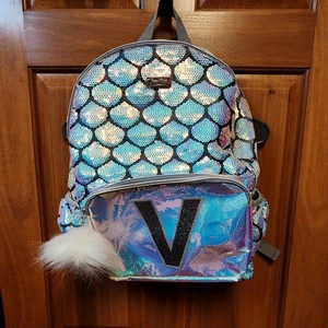 JUSTICE BACKPACK INITIAL “V” MERMAID SEQUINS SHIMMERING IRIDESCENT - Picture 1 of 8