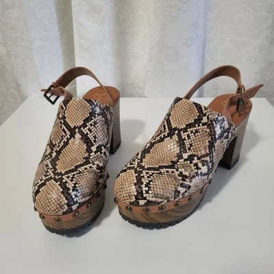  Sandalias Jessica Simpson Tiarah Tacones Bloque Zuecos Plataforma Piel de Serpiente Talla 9m  Foto 1 de 4
