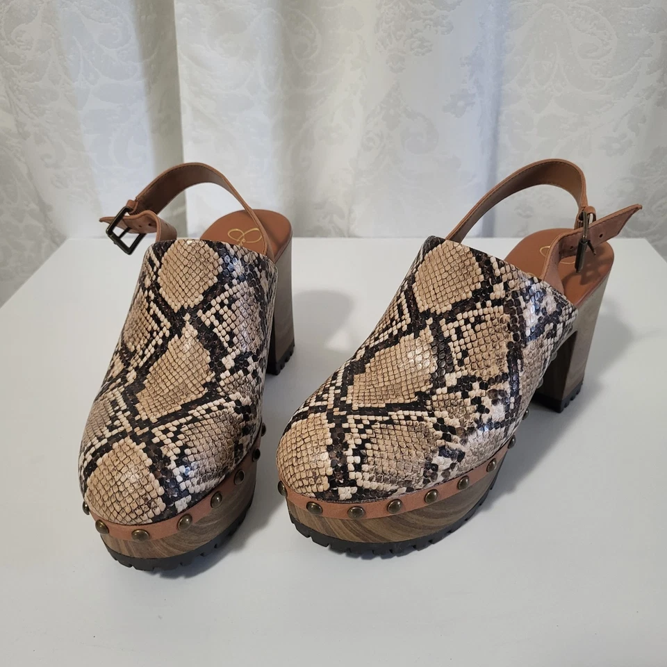  Sandalias Jessica Simpson Tiarah Tacones Bloque Zuecos Plataforma Piel de Serpiente Talla 9m  Foto 1 de 4