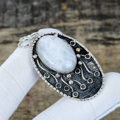 Pietra Lunare Arcobaleno Ciondolo 925 Argento Sterling Fatto a Mano Gioielli Da - Immagine 1 di 4