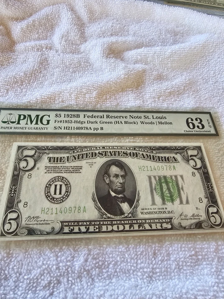 AC 1928B $5 St.Louis FRN PMG 63 EPQ Fr 1952 - Image 1 of 2