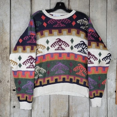 Suéter De Colección Orvis Algodón Seda L Hecho en Hong Kong Suroeste Tejido Azteca Foto 1 de 4