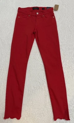 NUEVO Pantalones de mezclilla ajustados Lucky Brand Bold True Red Stella talla 00/24 dobladillo festoneado crudo 🔥 Foto 1 de 4