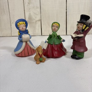 Vintage Set Of 3 Ceramic Christmas Carolers And Dog - Picture 1 of 8