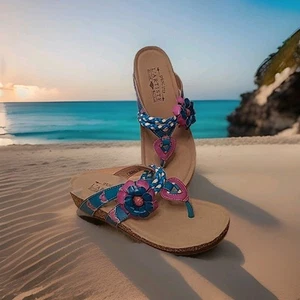 Spring Step L'Artiste Women's Turquoise & Purple Chunali Sandals Size 37 US 7 - Picture 1 of 10