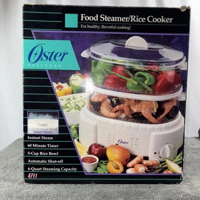 1995 Oster Designer 4711 Food Steamer Rice Cooker 5 Cup Rice Bowl 6 Qt Steam Cap - Image 1 of 4