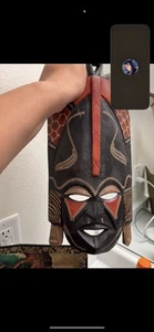 Vintage African Wooden Mask Multicolor Hand - Picture 1 of 1
