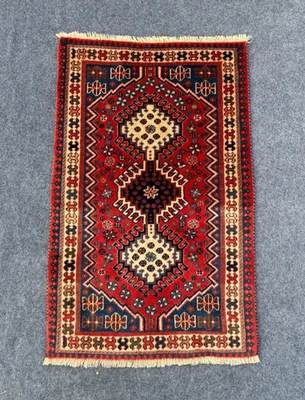 1,9 x 2,9 pies Alfombra Kazaja Afgana Vibrante - Geométrica Tribal - Lana Roja Marina Marfil Foto 1 de 4