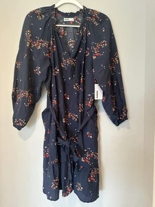 Sonoma Damen Etuikleid blau geblümt Langarm Gürtel Gr. XL neu mit Etikett - Bild 1 von 6