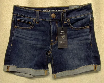 NUEVO Pantalones Cortos American Eagle Outfitters Midi Tiro Bajo Talla 0 Para Mujer 27W Lavado Oscuro Foto 1 de 4