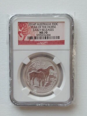 2014P Australia 50 Cents 1/2 oz silverYear Of Horse NGC MS70 EARLY RELEASES - Image 1 of 2