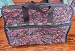 LeSportsac Large Weekender Carry on Travel Duffle Floral Paisley Tote Bag  Pink  - Picture 1 of 10