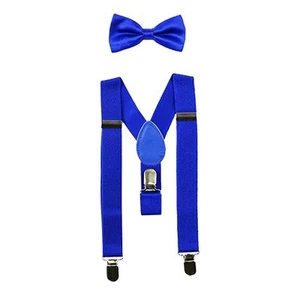 NEW Royal Blue Kids Baby Suspenders and Bow Tie Set Elastic Adjustable - Picture 1 of 1
