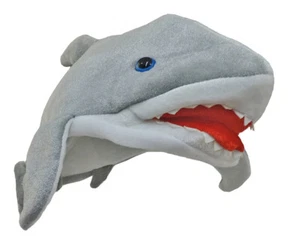 Plush Killer Great White Shark Hat Grey Novelty Jaws Ocean Costume Cap - Picture 1 of 6