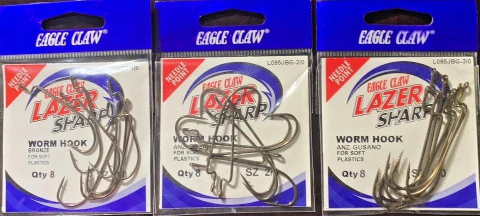 Gancho de gusano afilado Eagle Claw Lazer estilo L095JBG muchos tamaños envío gratuito Foto 1 de 1