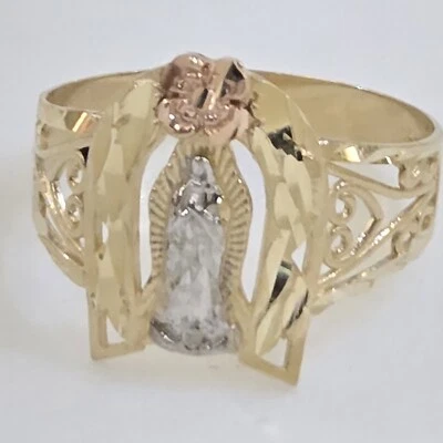 Big solid 14k gold virgin Mary guadalupe Ring Size 6 7 8 9 10 11 - Image 1 of 4