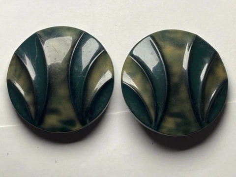 1920 LOT OF 2 ART DECO CELLULOID COAT BUTTONS SHELL DESIGN FAUX TORTOISE Cover